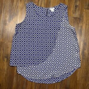 Liz Claiborne XL blue and white geometric dot sleeveless blouse
